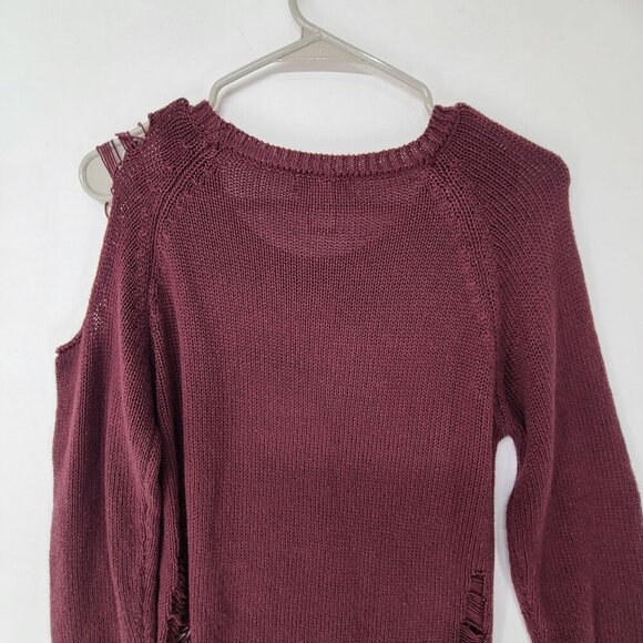 57. HOT TOPIC Women's Burgundy Distressed Acrylic Knit Sweater Skull Size M - Picture 6 of 8